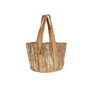 Cabas tendance en jute et cuir - AMANDORO Or