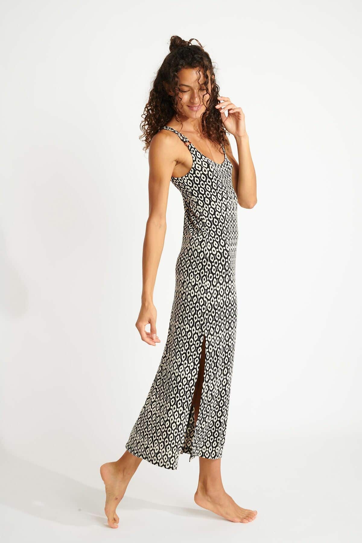 Robe Banana Moon AMIVA STAYCATIO - Robe longue imprimée noir et blanc
