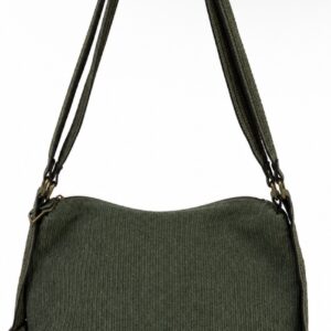 Sac 2 en 1 bandoulière et sac à dos vert kaki côtelé - Velido /Le Voyage en Panier